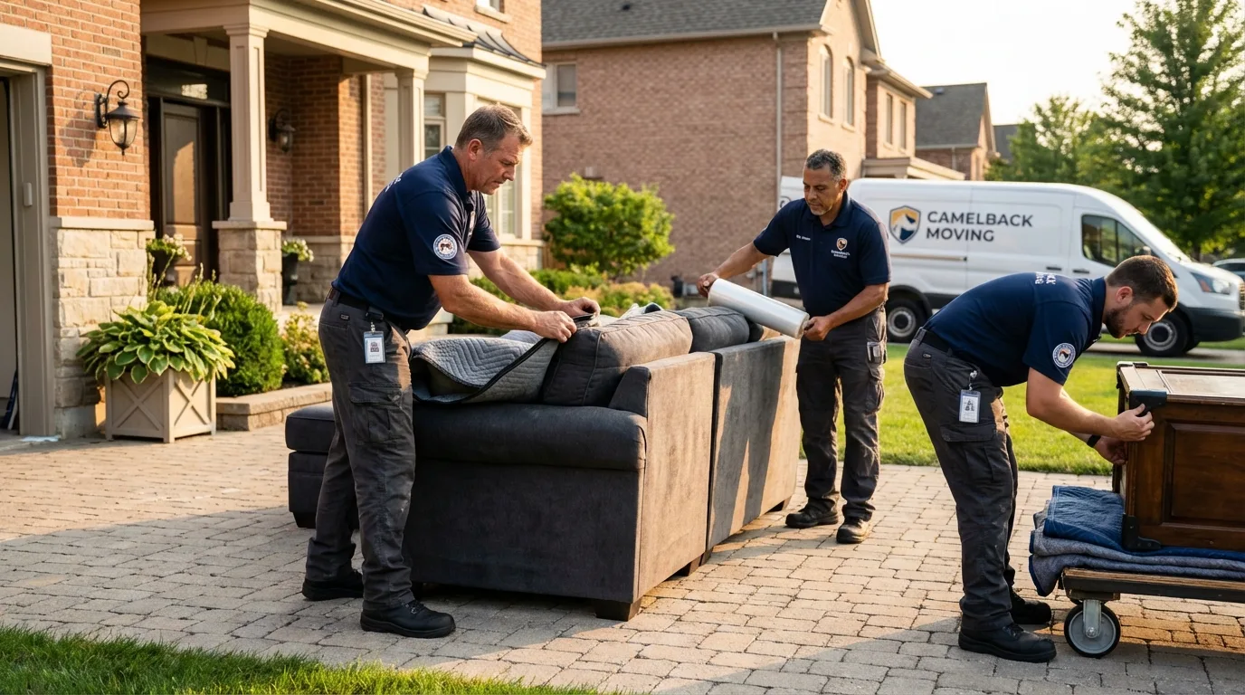 Large estate moving crew wrapping furniture in Bushnell, IL